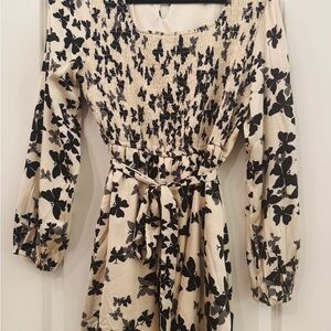 Hayden Black and Cream Butterfly Long Sleeve Dress